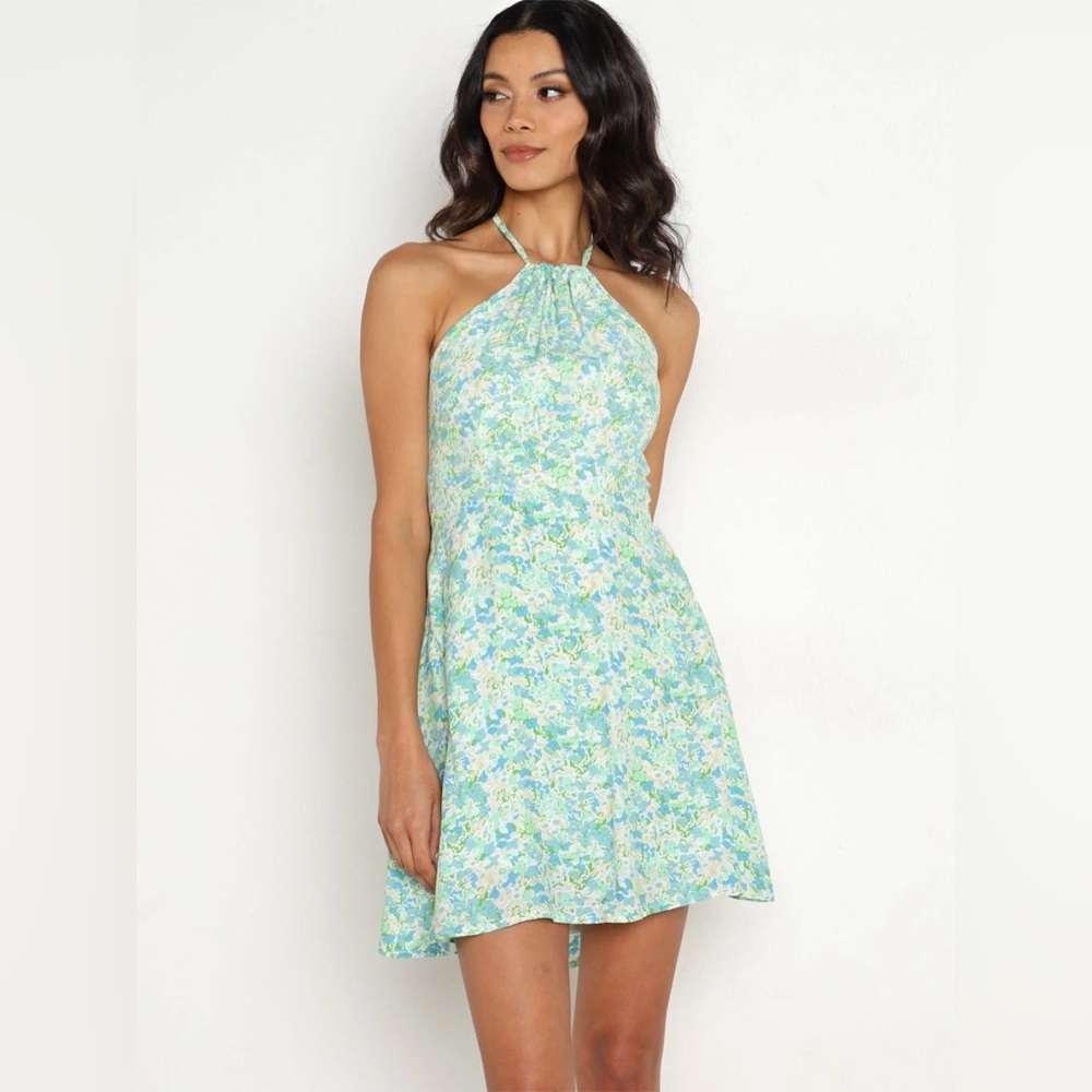 FAITHFULL THE BRAND Gaia Mini Halter Tie Back Dress in Varenna Floral Print